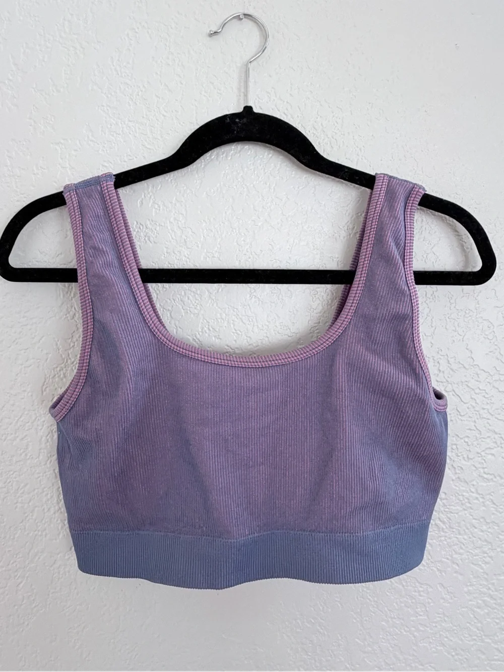 Ribbed 2-Piece Set Leggings + Sports Bra | Size Large | Purple/Pink